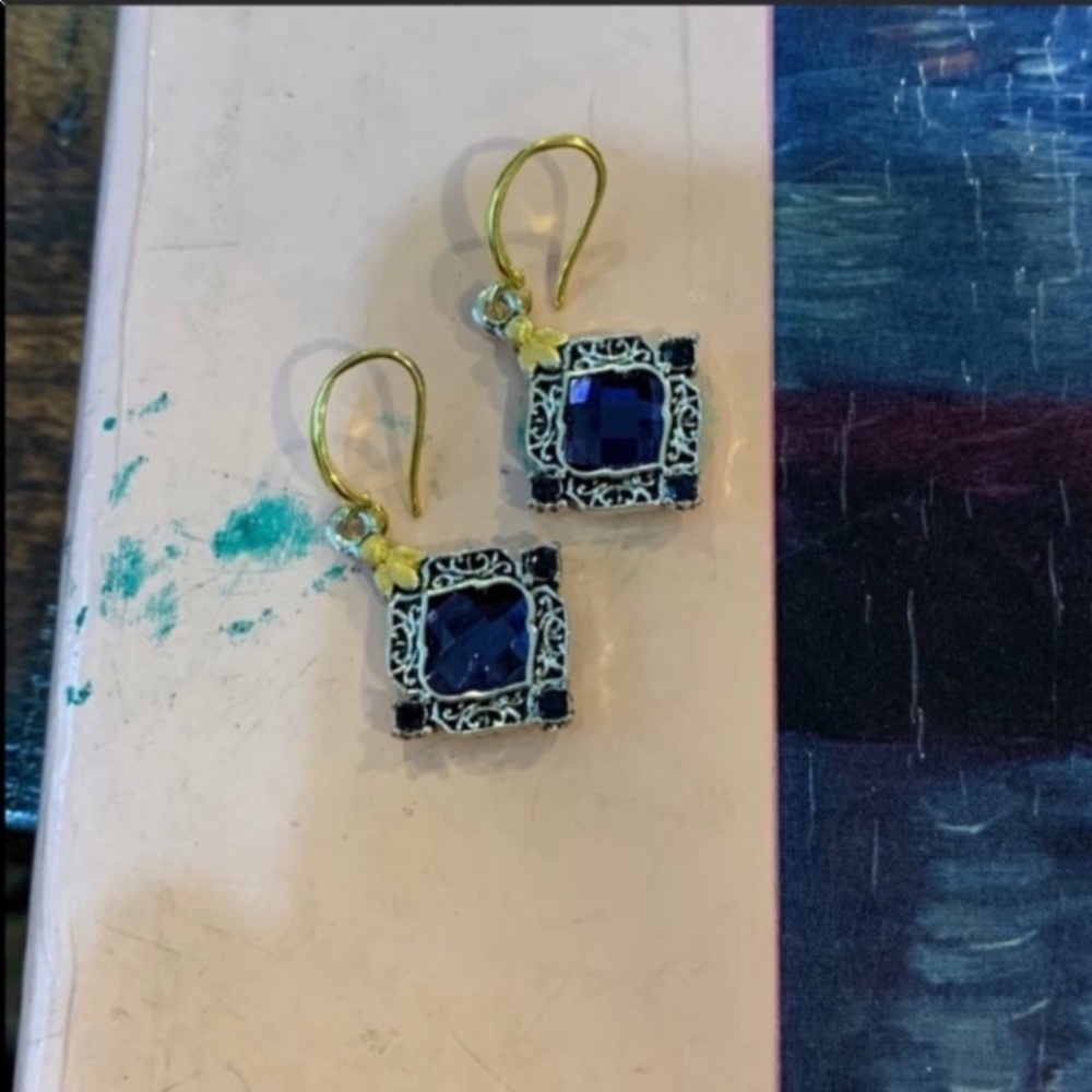 Filigree SILVER GOLD VINTAGE STYLE SAPPHIRE EARRINGS Vintage Style - Picture 5 of 10